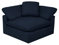 Fauteuil modulaire en coin Eclipse de 43 po en tissu d’apparence lin avec coussins réversibles en duvet et plumes - bleu marine