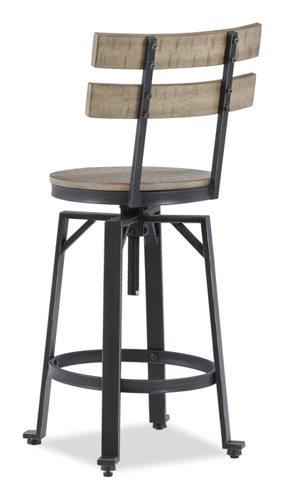 Tabouret bar Axel en métal avec siège pivotant et réglable, et dossier à lattes - brun