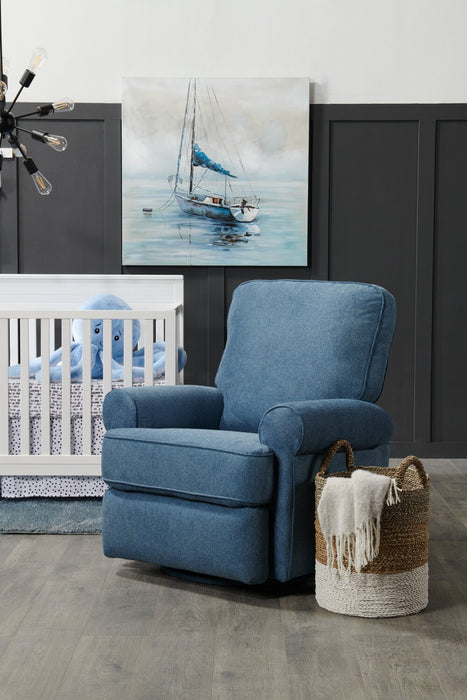 Fauteuil pivotant, coulissant et inclinable Bevin de 34,4 po en tissu de chenille - bleu