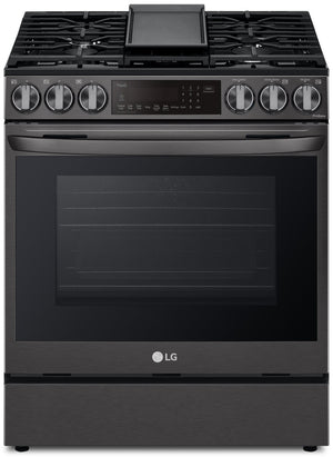 Cuisinière intelligente à gaz LG de 6,3 pi³ avec hublot InstaViewMD et convection ProBake ConvectionMD - acier inoxydable noir Smudge-ProofMD - LSGL6335D