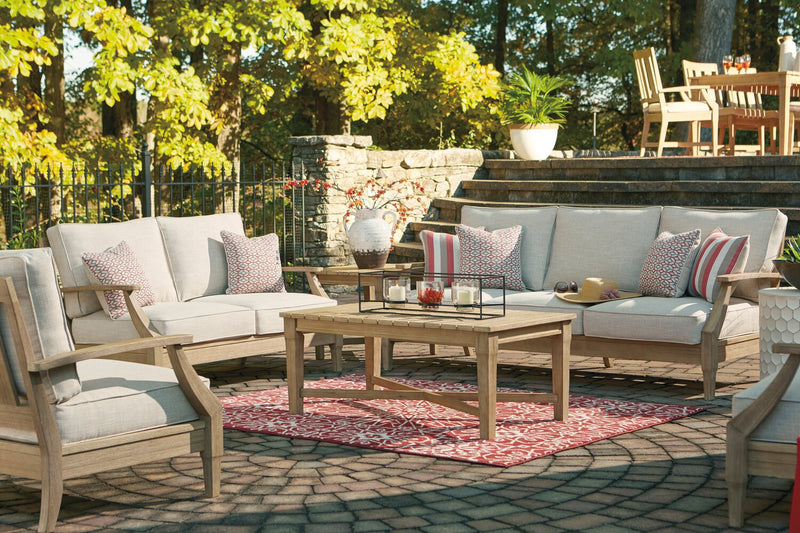Sofa Juno pour la terrasse à l’extérieur - eucalyptus et tissu Nuvella, résistant aux rayons UV et aux intempéries - naturel et beige