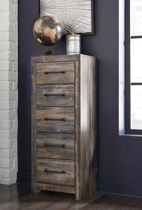 Commode verticale étroite Abby de 21,7 po (L) x 53,9 po (H) à 5 tiroirs pour la chambre à coucher - brune