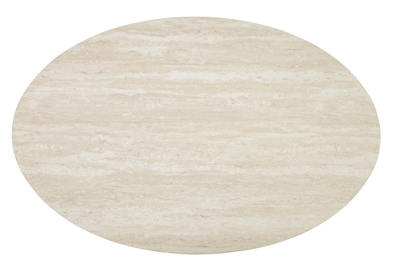 Ensemble 3 tables ovales modernes Tarica de 47 po (table à café et 2 tables de bout) - crème et doré avec pattes en métal