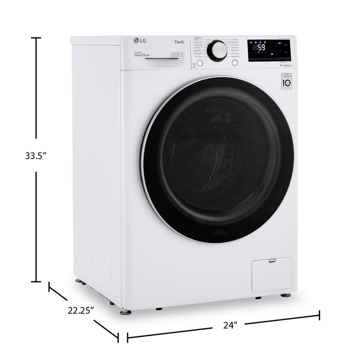 Laveuse à la vapeur intelligente haute efficacité LG à chargement frontal de 2,6 pi³ et de 24 po - blanche - superposable - WM1455HWA