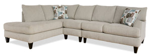 Sofa sectionnel de gauche Nofia 3 pièces fabriqué au Canada en tissu de chenille avec coussins décoratifs et pattes en bois - beige lin