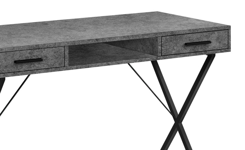Bureau Rowan de 42 po à 2 tiroirs et compartiment ouvert - imitation de pierre grise