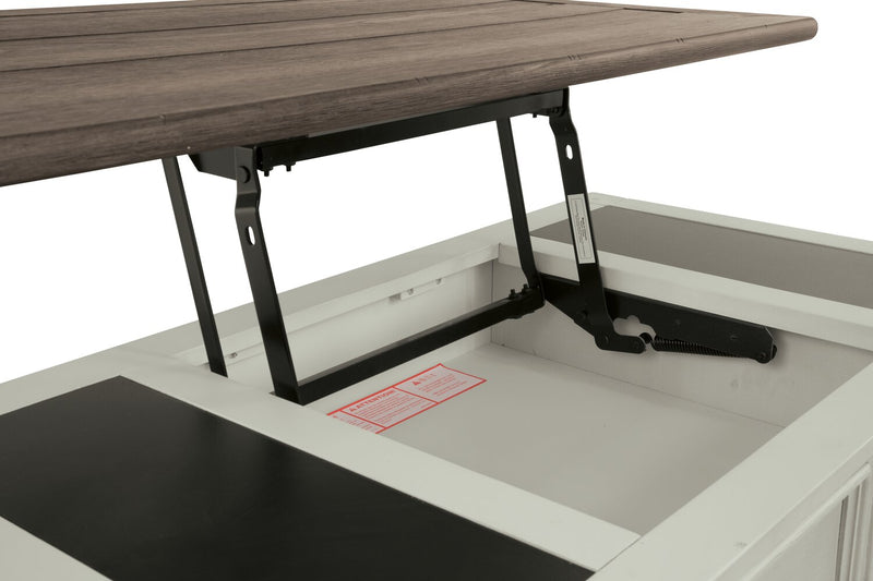 Table à café rustique Colby de 46 po avec dessus relevable, rangement et roulettes - bois deux teintes