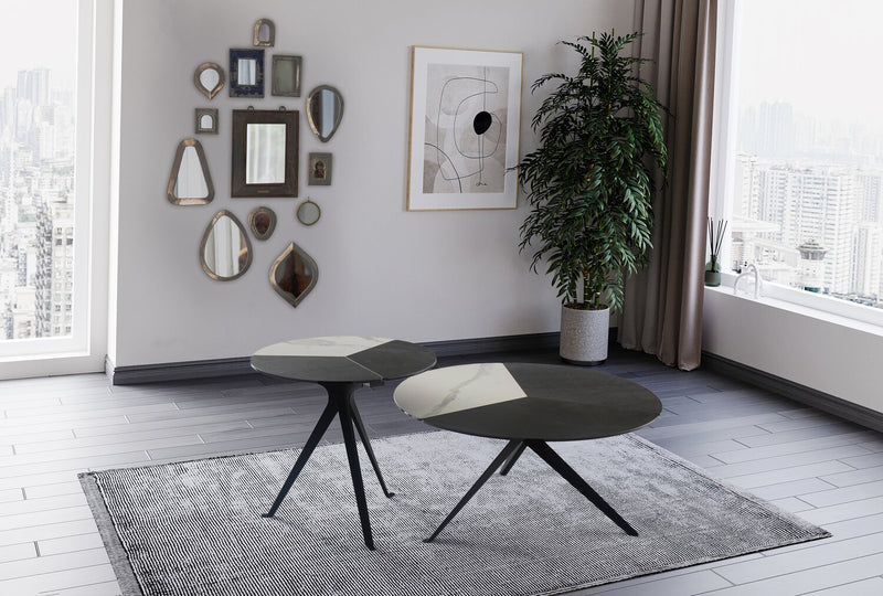 Table de bout ronde moderne Titan de 25 po - blanche, grise et noire 
