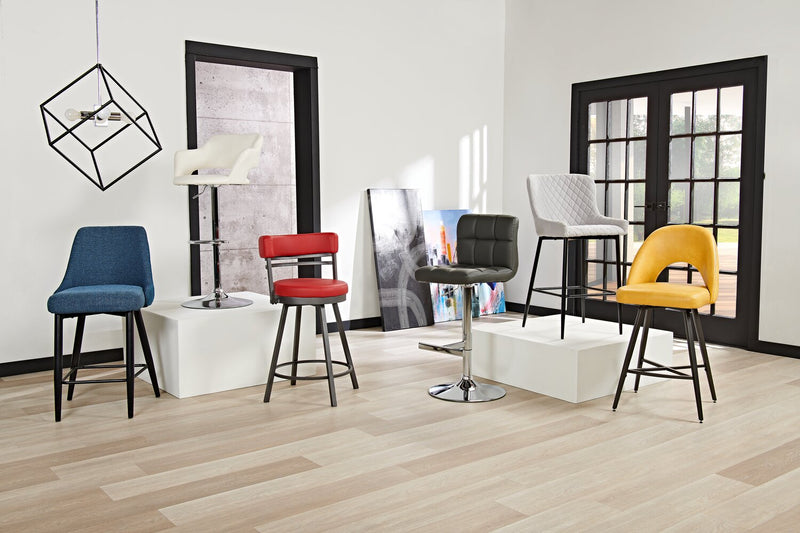 Tabouret bar Mila en tissu de cuir végétalien et en métal avec siège pivotant - rouge