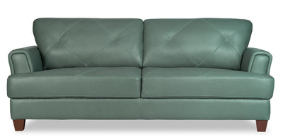 Chateau d’Ax Vita 87" 100% Genuine Leather Sofa with Diamond Pattern Stitching and Wood Legs - Seafoam Green | Sofa Vita de Château d’Ax de 87 po en cuir 100 % véritable avec coutures à motif de diamant et pattes en bois - vert écume de mer