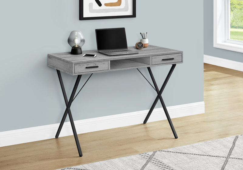 Bureau Rowan de 42 po à 2 tiroirs et compartiment ouvert - gris