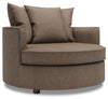 Fauteuil d’appoint enveloppant Sofa Lab personnalisable de 48 po fabriqué au Canada en tissu d’apparence lin - brun Luna Praline
