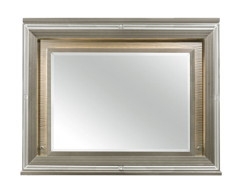 Miroir de commode de chambre à coucher somptueux Max avec éclairage à DEL - argenté