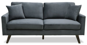 Sofa Joelle de 69 po en tissu de velours avec accoudoirs rectilignes et pattes en bois - gris
