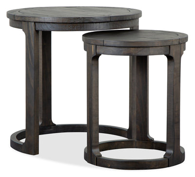 Axl 24" Traditional Round Nesting End Tables - Dark Grey-Brown Wood|Tables de bout gigognes rondes traditionnelles Axl de 24 po - bois gris-brun foncé