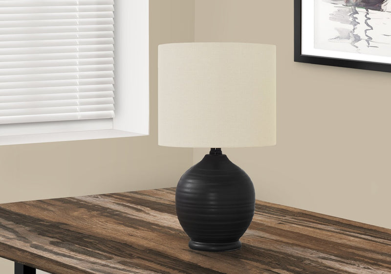 Lampe de table de 17 po en céramique noire avec abat-jour cylindrique lin