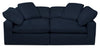 Causeuse modulaire Eclipse de 86 po en tissu d’apparence lin avec coussins réversibles en duvet et plumes - bleu marine