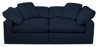  Causeuse modulaire Eclipse de 86 po en tissu d’apparence lin avec coussins réversibles en duvet et plumes - bleu marine
