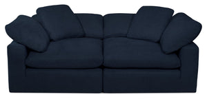Causeuse modulaire Eclipse de 86 po en tissu d’apparence lin avec coussins réversibles en duvet et plumes - bleu marine
