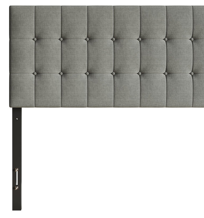 Tête de lit rembourrée Ellis en tissu gris avec capitonnage à boutons - format très grand lit
