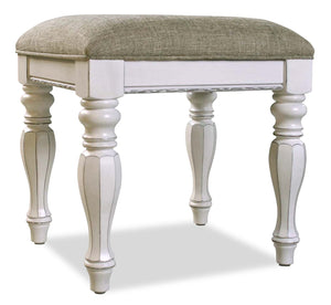 Tabouret de coiffeuse Grace de 19 po (H) en bois avec rangement - blanc antique 