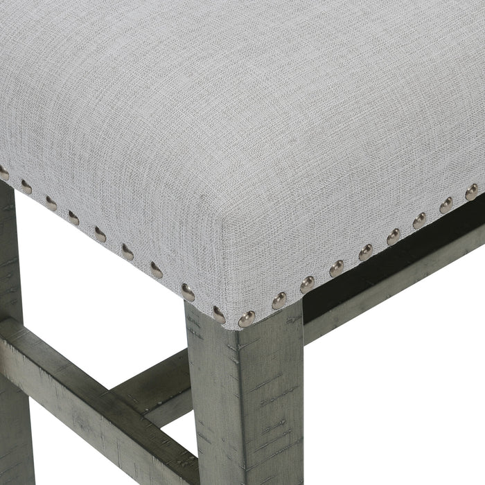Ensemble de salle à manger Alto 6 pièces avec table, banc, rallonge de 65 po à 83 po (L), base à tréteaux et 4 chaises - gris