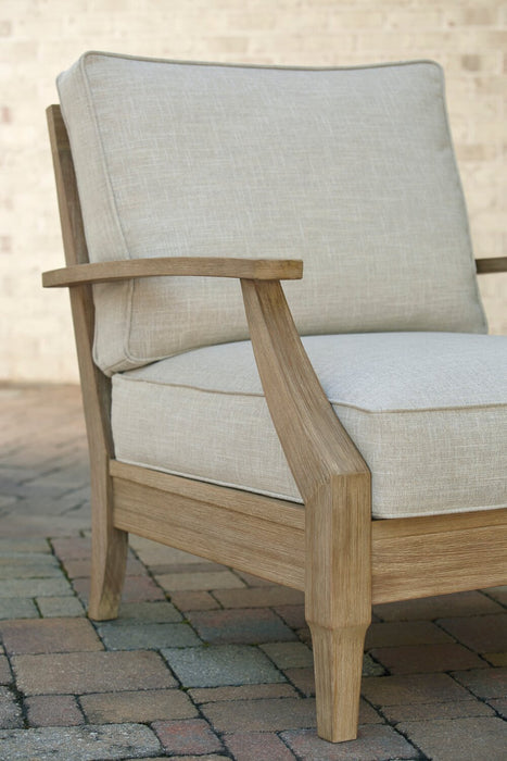 Fauteuil Juno pour la terrasse à l’extérieur - eucalyptus et tissu Nuvella, résistante aux rayons UV et aux intempéries - naturelle et beige
