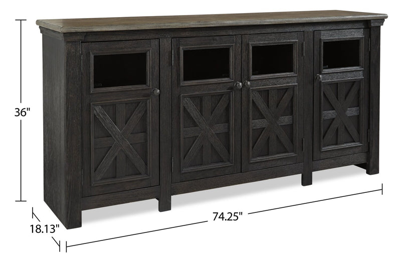 Meuble pour téléviseur traditionnel Tyler Creek de 74 po avec rangement et système de gestion des câbles pour téléviseurs jusqu’à 85 po - gris-noir