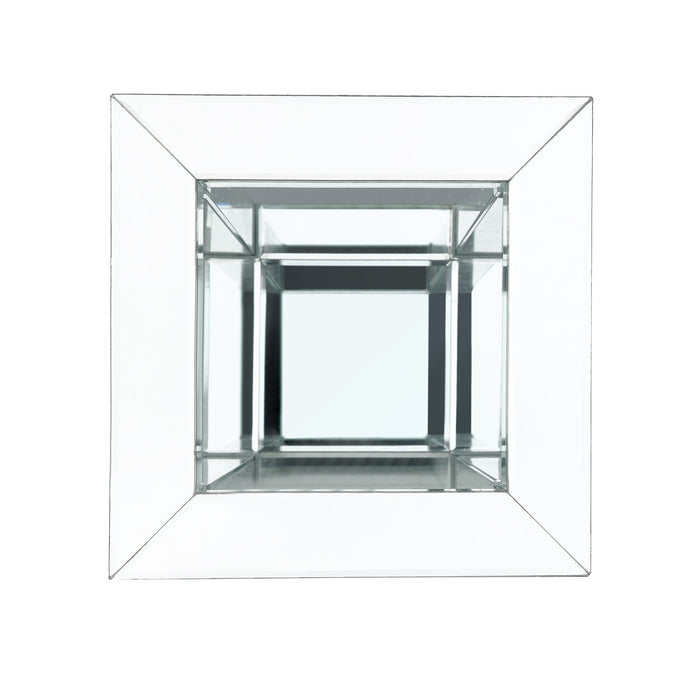 Table de fauteuil somptueuse Berni de 12 po avec dessus en miroir et en verre et tablette - métal argenté avec pattes à apparence de diamant