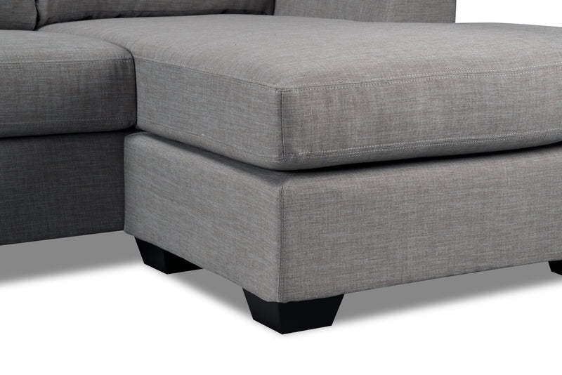 Sofa sectionnel réversible Nina 2 pièces fabriqué au Canada en tissu d’apparence lin avec coussins décoratifs - gris lagon