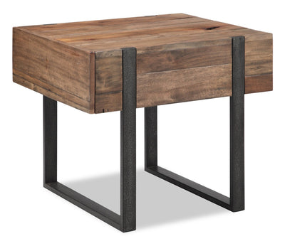 Manchester 22" Rustic Chairside Table with Storage - Brown Wood with Iron Base|Table de fauteuil rustique Manchester de 22 po avec rangement - bois brun avec base en fer
