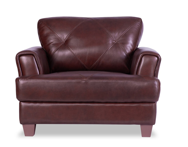 Meuble Vita de Château d’Ax de 44 po en cuir 100 % véritable avec coutures à motif de diamant et pattes en bois - brun