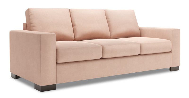 Sofa-lit personnalisable Track de Sofa Lab de 85 po fabriqué au Canada en tissu d’apparence lin avec accoudoirs rectilignes - rose Pax Rose