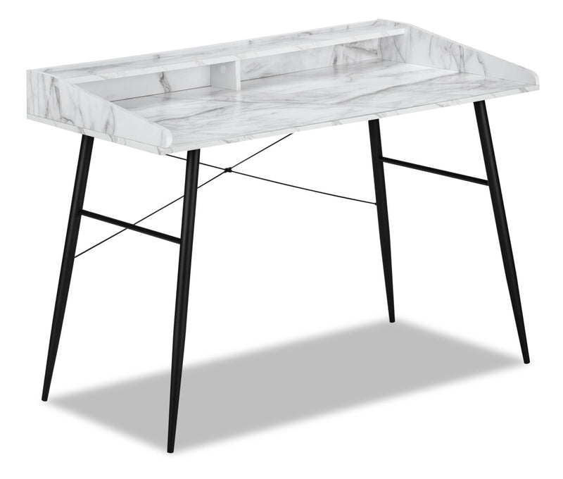 Bureau Jeremy de 47,25 po avec petite crédence - apparence marbre blanc