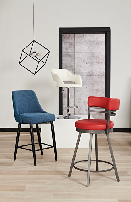 Tabouret bar Mila en tissu de cuir végétalien et en métal avec siège pivotant - rouge