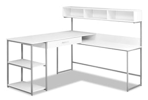 Bureau en coin en forme de L Oaklee de 59 po avec crédence - blanc