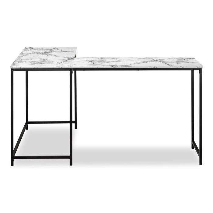 Bureau en coin en forme de L Karter de 58,25 po - apparence marbre blanc