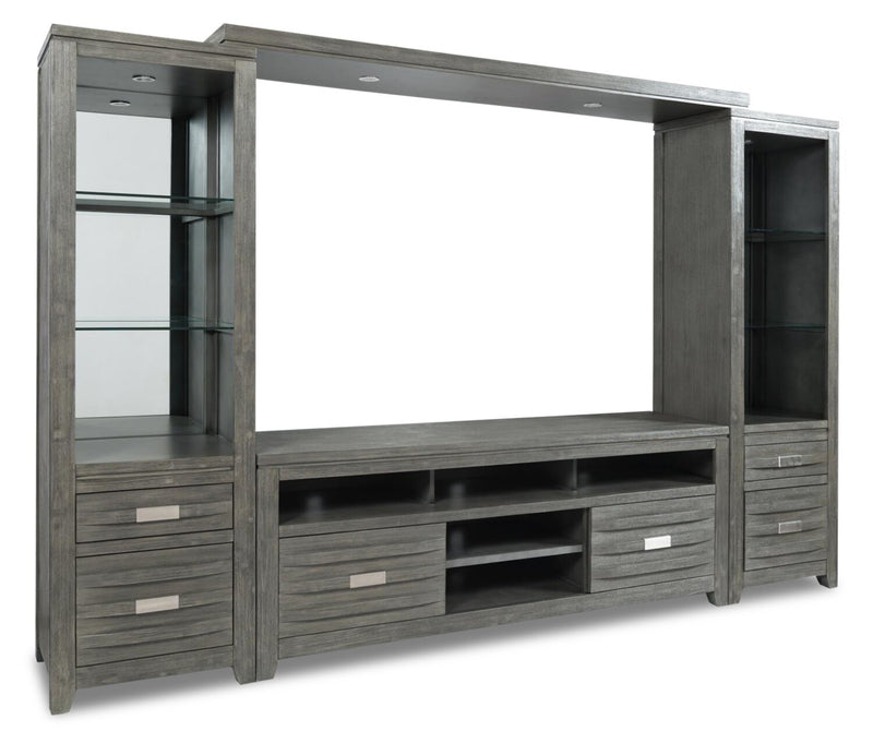 Bronx 4-Piece Entertainment Centre with 60" TV Opening - Grey - Contemporary style Wall Unit in Grey Acacia