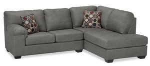 Sofa sectionnel de droite Morty 2 pièces fabriqué au Canada en tissu d’apparence cuir avec coussins décoratifs - gris