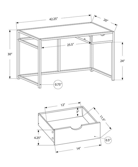Bureau Everly de 42,25 po avec tiroir - blanc et argenté