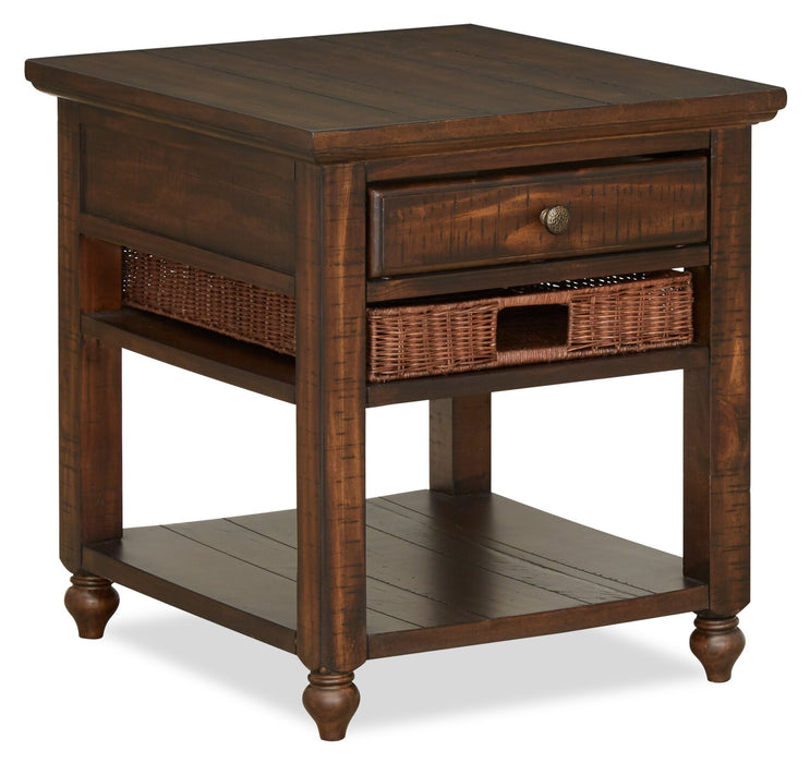 Table de bout rustique Cottage Lane de 22 po avec rangement et tablette - bois brun foncé