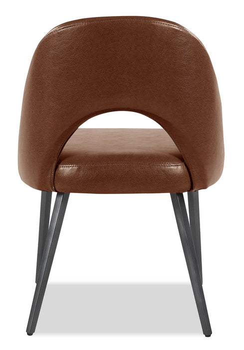 Chaise de salle à manger Elijah en tissu de cuir végétalien et en métal - brune