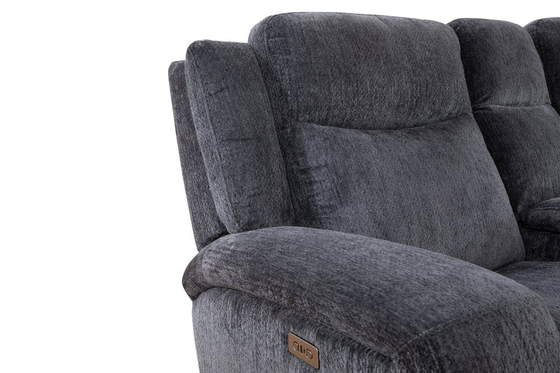 Causeuse à inclinaison électrique Atlantis de 72 po en tissu avec console de rangement, ports USB et position zéro gravité - gris foncé
