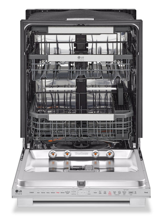 Lave-vaisselle intelligent encastré LG Studio à 40 dBA de 24 po avec commandes sur le dessus et QuadWashMC Pro - acier inoxydable Smudge-ProofMD - SDWB24S3