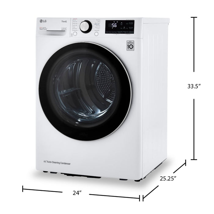 Sécheuse intelligente LG de 4,2 pi³ et de 24 po avec pompe à chaleur - blanche - superposable - DLHC1455W