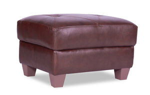 Pouf Vita de Château d’Ax de 31 po en cuir 100 % véritable avec coutures à motif de diamant et pattes en bois - brun