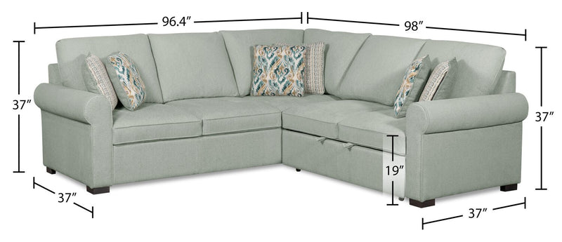 Sofa-lit sectionnel de droite Haven de Scott Living 2 pièces en tissu de chenille - bleu écume de mer