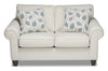Causeuse Scarlett de 64 po fabriquée au Canada en tissu de chenille avec accoudoirs enroulés et coussins décoratifs - beige écru