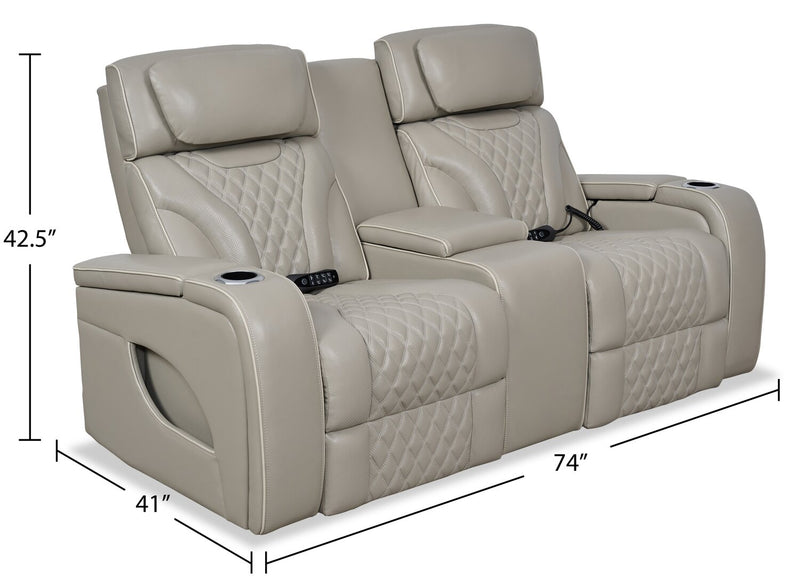 Causeuse de massage à inclinaison électrique Elite de 74 po en cuir véritable avec appuie-têtes électriques et accoudoirs de rangement - grise