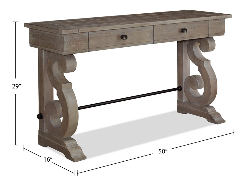 Table de salon traditionnelle Tinley Park de 50 po avec rangement - pin gris-brun avec base à volutes